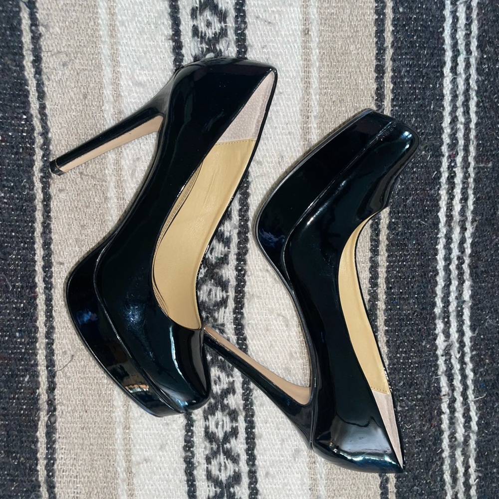black patent leather heels